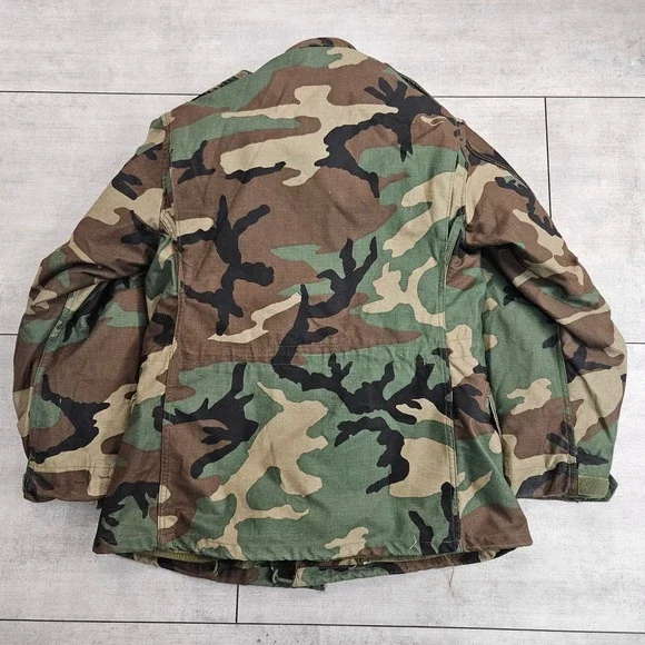 Vintage M-65 Field Jacket Woodland Camo Military Coat with Liner Small Short